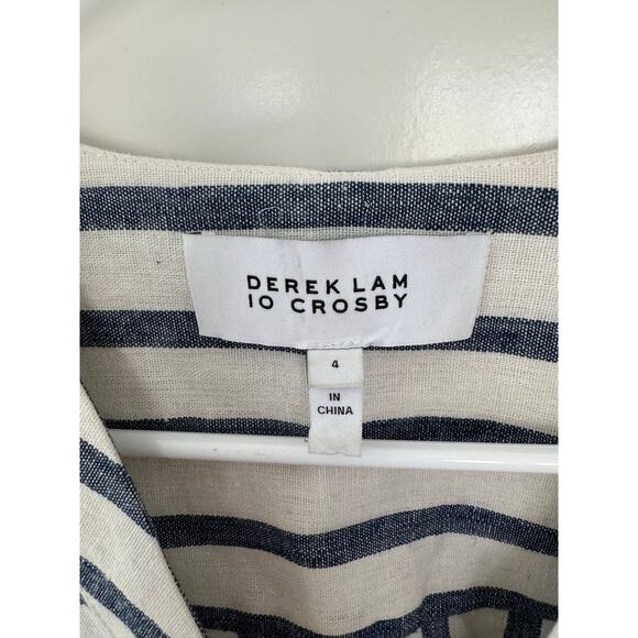 Derek Lam 10 Crosby Linen Cotton Nautical Boxy Striped Top Blue Cream 4 - Picture 5 of 6